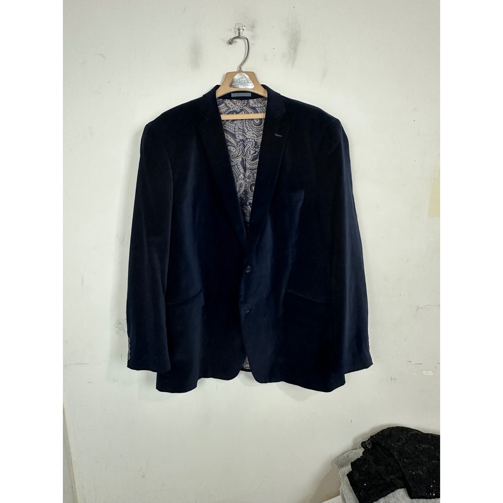 Madison Mens Navy Blue Velvet Blazer Sport Coat Paisley Lining Size 48L